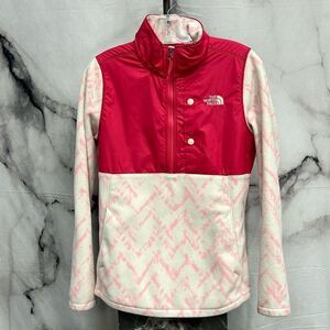 *The north face white pink fleece pull over*
